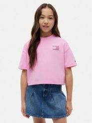 Tommy Hilfiger T-Shirt KG0KG09465 Różowy jasny Regular Fit. Czerwone koszulki i t-shirty dziewczęce Tommy Hilfiger, bez wzorów, z bawełny, bez kołnierzyka, bez ramiączek. Za 169.99 zł.