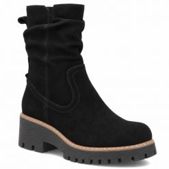 Skórzane botki damskie marszczone czarne Filippo DBT6402. Czarne botki damskie Filippo, ze skóry, bez obcasa, bez zapięcia. Za 259.99 zł.