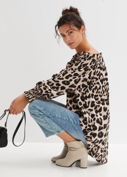 Bluzka z dłuższym tyłem. Brązowe bluzki damskie bonprix, bez wzorów, bez kołnierzyka, bez ramiączek. Za 124.99 zł.