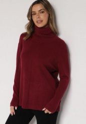 Bordowy Sweter z Golfem i Dodatkiem Kaszmiru Rorizia. Czerwone swetry klasyczne damskie Born2be, na zimę, z jeansu, bez kołnierzyka. Za 119.99 zł.