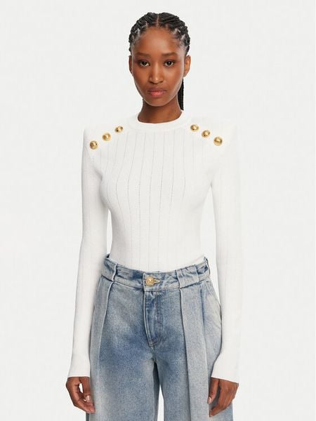 Balmain Sweter DF1KD001KB07 Biały Regular Fit. Białe swetry klasyczne damskie Balmain, z wiskozy, bez kołnierzyka. Za 4,209.00 zł.