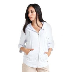 Bluza Chic Boxing z zamkiem błyskawicznym i rękawami ¾. Białe bluzy damskie LEONE 1947 APPAREL, l, bez wzorów, z tkaniny, bez kaptura. Za 157.88 zł.