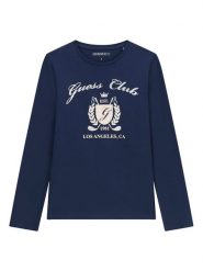 Guess Bluzka J6YI21 K3747 Granatowy Regular Fit. Niebieskie bluzki i koszule dziewczęce Guess, z aplikacjami, z bawełny, bez kołnierzyka, bez ramiączek. Za 94.99 zł.