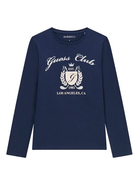 Guess Bluzka J6YI21 K3747 Granatowy Regular Fit. Niebieskie bluzki i koszule dziewczęce Guess, z aplikacjami, z bawełny, bez kołnierzyka, bez ramiączek. Za 94.99 zł.