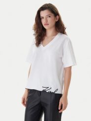 KARL LAGERFELD T-Shirt B1W17031 Biały Relaxed Fit. Białe t-shirty damskie KARL LAGERFELD, s, bez wzorów, z bawełny, bez kołnierzyka. Za 429.99 zł.