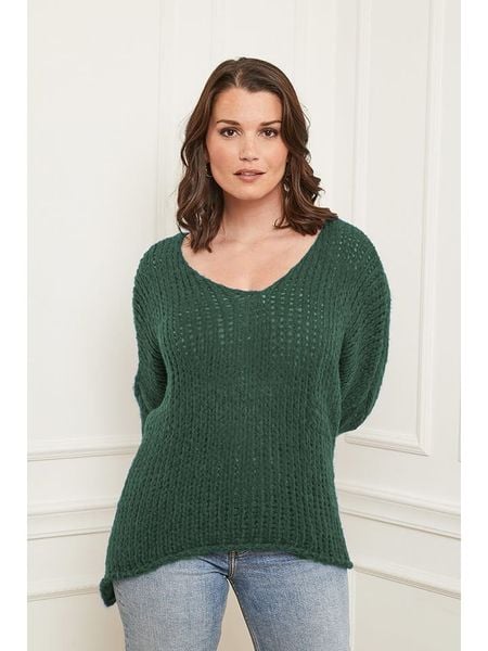 Curvy Lady Sweter w kolorze ciemnozielonym rozmiar: 48/50. Zielone swetry klasyczne damskie Curvy Lady, ze splotem, z asymetrycznym kołnierzem. Za 96.14 zł.