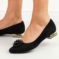 Czarne Polskie baleriny damskie Deoni D220. Czarne balerinki damskie Deoni, z aplikacjami, ze skóry. Za 259.00 zł.