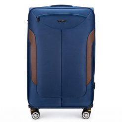 Duża walizka miękka XL Solier STL1801 granatowo-brązowa. Brązowe walizki bez wzorów, z materiału, duże. Za 259.00 zł.