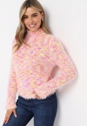 Różowo-Żółty Wełniany Sweter Golf o Puchowej Fakturze Legton. Czerwone golfy damskie Born2be, uniwersalny, z aplikacjami, z dresówki, bez ramiączek. Za 54.99 zł.