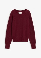 Sweter z miękkiej mieszanki wełny. Czerwone swetry klasyczne damskie bonprix, z bawełny, bez kołnierzyka. Za 249.99 zł.