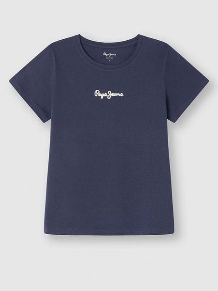 Pepe Jeans Koszulka w kolorze granatowym rozmiar: M. Niebieskie bluzki damskie Pepe Jeans, m, bez wzorów, z bawełny, bez kołnierzyka, bez ramiączek. Za 80.95 zł.