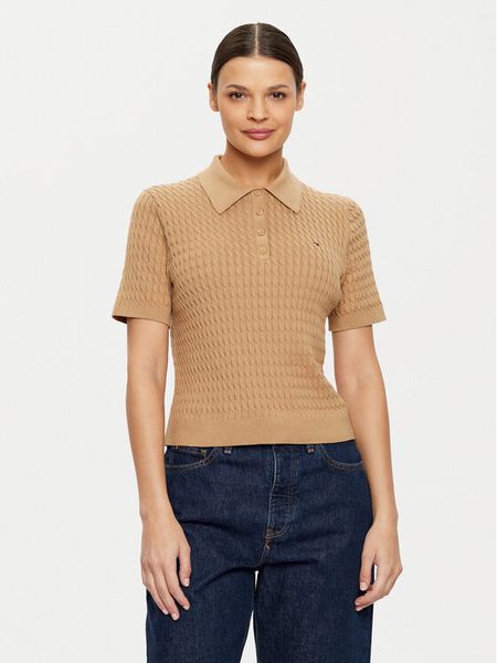 Tommy Hilfiger Sweter WW0WW43957 Beżowy Regular Fit. Brązowe swetry klasyczne damskie Tommy Hilfiger, l, z bawełny, bez kołnierzyka. Za 299.99 zł.