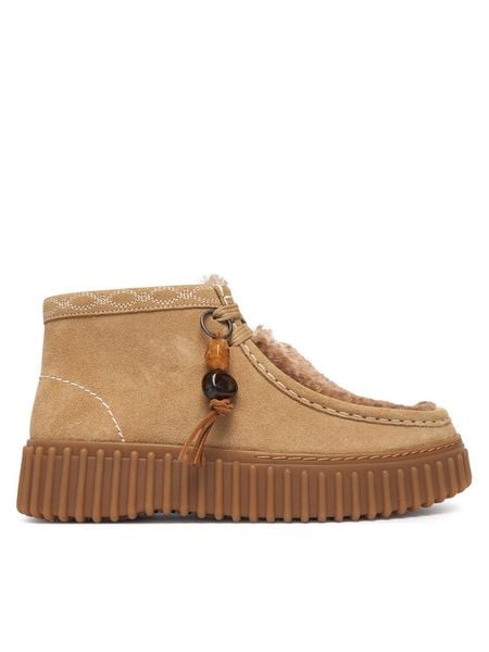 Clarks Trzewiki Torhill Moss 26329429 Beżowy jasny. Brązowe botki damskie Clarks, ze skóry, bez obcasa, na płaskiej podeszwie, bez zapięcia. Za 519.99 zł.