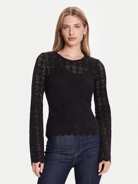 Guess Bluzka W5BP13 K1180 Czarny Slim Fit. Czarne bluzki damskie Guess, s, z aplikacjami, z syntetyku, bez kołnierzyka, bez ramiączek. Za 279.99 zł.