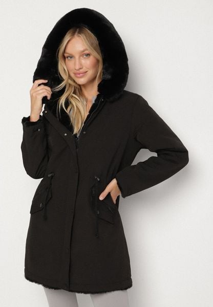 Czarna Dwustronna Kurtka Parka Futerko z Kapturem Alorrise. Czarne kurtki damskie Born2be, l, z futra, z kapturem. Za 239.99 zł.