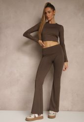 Brązowe Legginsy Dzwony High Waist Orruvana. Brązowe legginsy damskie Renee, m, bez wzorów, z jeansu. Za 49.99 zł.