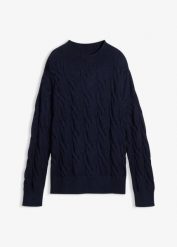 Sweter oversize z miękkiej mieszanki wiskozy. Niebieskie swetry klasyczne damskie bonprix, z wiskozy, bez kołnierzyka. Za 139.99 zł.