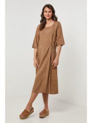 Lin Passion Lniana sukienka w kolorze jasnobrązowym rozmiar: 40/42. Brązowe sukienki damskie Lin Passion, z aplikacjami, ze lnu, klasyczne, bez ramiączek. Za 174.84 zł.