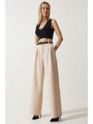 Happiness Istanbul Spodnie w kolorze kremowym rozmiar: 38. Brązowe spodnie materiałowe damskie Happiness Istanbul, bez wzorów, z materiału. Za 82.64 zł.