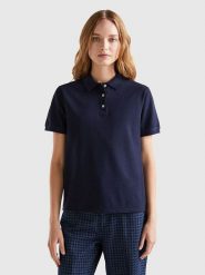 Benetton Koszulka polo w kolorze granatowym rozmiar: XL. Niebieskie bluzki damskie Benetton, xl, bez wzorów, bez kołnierzyka, bez ramiączek. Za 114.17 zł.