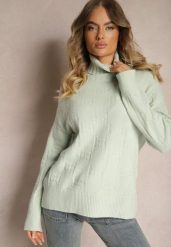 Miętowy Golf o Klasycznym Kroju Savelle. Zielone golfy damskie Renee, l, bez wzorów, z jeansu, bez ramiączek. Za 99.99 zł.