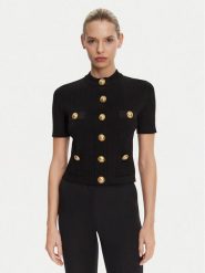 Balmain Kardigan DF1KL023KB07 Czarny Regular Fit. Czarne kardigany damskie Balmain, bez wzorów, z wiskozy. W wyprzedaży za 4,859.00 zł.