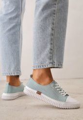 Jasnozielone Skórzane Tenisówki z Perforacją na Elastycznej Podeszwie Eireme. Zielone trampki damskie Born2be, bez wzorów, z jeansu, bez zapięcia. Za 199.99 zł.