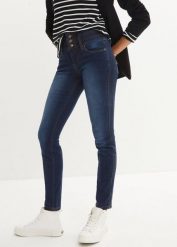 Modelujące jeansy o kroju slim fit, high waist. Niebieskie jeansy damskie bonprix, z podwyższonym stanem. Za 169.99 zł.
