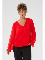 Kaffe Bluzka w kolorze czerwonym rozmiar: 38. Czerwone bluzki damskie Kaffe, z aplikacjami, bez kołnierzyka, bez ramiączek. Za 113.99 zł.