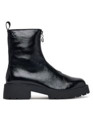Calvin Klein Botki Chunky Zip Boot Shiny Lth HW0HW03200 Czarny. Czarne botki damskie Calvin Klein, ze skóry, bez obcasa, na płaskiej podeszwie, bez zapięcia. Za 749.99 zł.