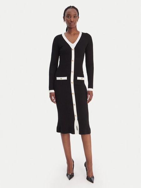 Guess Sukienka dzianinowa W6RK38 Z3HP2 Czarny Regular Fit. Czarne sukienki damskie Guess, z aplikacjami, z dzianiny, bez ramiączek. Za 619.99 zł.