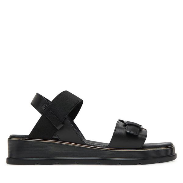 Sandały Lasocki. Czarne sandały damskie Lasocki, bez wzorów, bez obcasa, na koturnie, bez zapięcia. Za 169.99 zł.