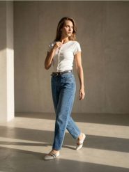 Jeansy balloon high waist z paskiem - granatowy. Niebieskie jeansy damskie Sinsay, z podwyższonym stanem. Za 69.99 zł.