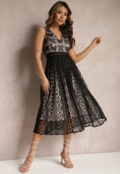Czarna Plisowana Sukienka na Ramiączkach z Ozdobnym Wzorem i Suwakiem Mirilla. Czarne sukienki damskie Renee, z aplikacjami, eleganckie, bez ramiączek. W wyprzedaży za 151.99 zł.