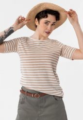 T-shirt w paski, bawełna organiczna, TM-DAVI. Brązowe t-shirty damskie Volcano, s, bez wzorów, z bawełny, bez kołnierzyka. Za 64.99 zł.