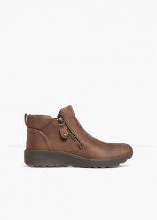 Botki marki Skechers z zamkiem błyskawicznym. Czarne botki damskie bonprix, bez obcasa, bez zapięcia. Za 249.99 zł.
