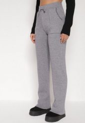 Szare Sweterkowe Spodnie z Wełną z Ozdobnymi Kieszeniami Monilana. Szare spodnie materiałowe damskie Born2be, bez wzorów, z jeansu. Za 79.99 zł.
