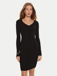 Guess Sukienka dzianinowa Isabella W4BK07 Z3HP2 Czarny Slim Fit. Czarne sukienki damskie Guess, z aplikacjami, z dzianiny, bez ramiączek. Za 299.99 zł.