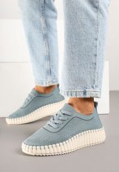 Niebieskie Ażurowe Sneakersy na Grubej Podeszwie z Tłoczeniem Ronele. Niebieskie obuwie sportowe damskie Born2be, bez zapięcia. Za 84.99 zł.