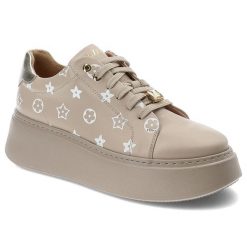 Beżowe Sneakersy Libero Półbuty Damskie Premium. Brązowe półbuty damskie Libero, bez wzorów, ze skóry, bez obcasa, bez zapięcia. Za 449.00 zł.