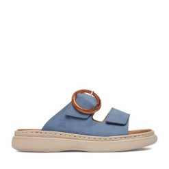 Klapki Rieker. Niebieskie klapki damskie Rieker, bez wzorów, bez obcasa, bez zapięcia. Za 279.99 zł.