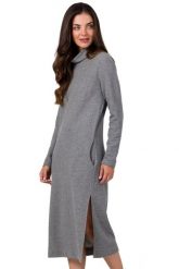 Sukienka sportowa z półgolfem szara bawełniana dzianina. Szare sukienki damskie Bewear, bez wzorów, z bawełny, sportowe, bez ramiączek. Za 249.00 zł.