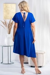 Sukienka asymetryczna kobieca z wiązaniem na plecach JANETTE chabrowa. Niebieskie sukienki damskie KARKO, bez wzorów, z elastanu, eleganckie, bez ramiączek. Za 189.50 zł.