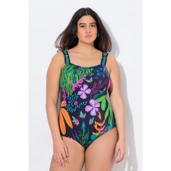 Damski Kostium kąpielowy kwiaty miękkie miseczki 4 ramiączka. Czarne stroje jednoczęściowe Ulla Popken, bez wzorów, z elastanu. Za 244.99 zł.