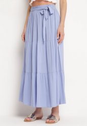 Jasnoniebieska Wiskozowa Spódnica Maxi Rozkloszowana z Paskami Saosa. Niebieskie spódnice damskie Born2be, na co dzień, l, bez wzorów, z wiskozy, klasyczne, maxi. Za 39.99 zł.