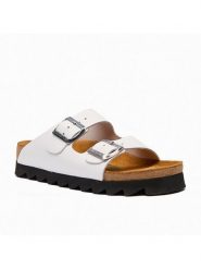 Comfortfusse Skórzane klapki "Troy" w kolorze białym rozmiar: 42. Białe klapki damskie Comfortfüße, bez wzorów, z otwartym noskiem, bez obcasa, bez zapięcia. Za 260.99 zł.