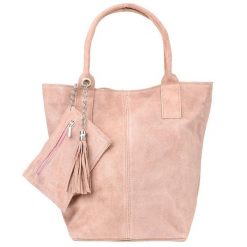 Shopperka skórzana VERA PELLE pudrowa T49. Czerwone shopper bag bez wzorów, ze skóry, bez dodatków. Za 208.99 zł.