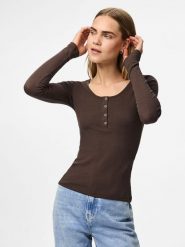 Pieces Koszulka w kolorze brązowym rozmiar: L. Brązowe bluzki damskie Pieces, l, bez wzorów, z bawełny, bez kołnierzyka, bez ramiączek. Za 72.95 zł.