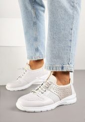 Białe Sneakersy Skórzane z Perforacją Odisla. Białe obuwie sportowe damskie Born2be, z jeansu, bez zapięcia. Za 189.99 zł.