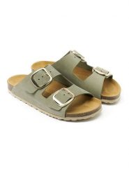 Mandel Skórzane klapki "Alberto" w kolorze khaki rozmiar: 37. Brązowe klapki damskie Mandel, bez wzorów, z nubiku, z otwartym noskiem, bez obcasa, bez zapięcia. Za 152.99 zł.